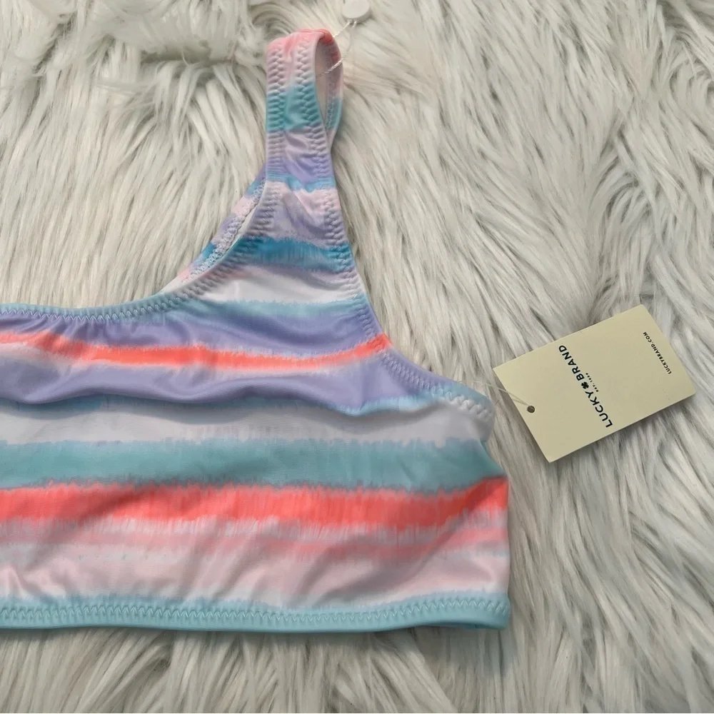 Lucky Brand Girls Size XL 16 Bikini Top Blue Tint One Shoulder Stretch Purple